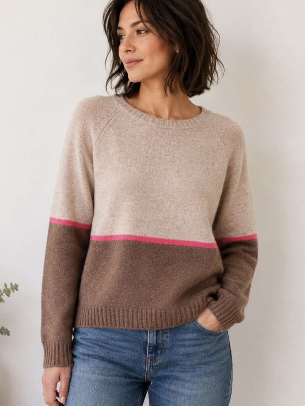 Vintage GAP Cream And Brown Lambswool Colorblock Sweater Business Casual L